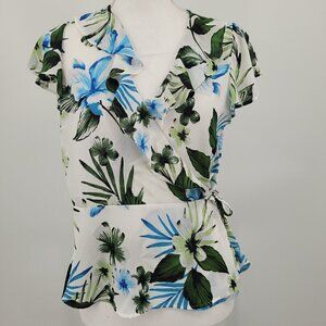 Banana Republic Tropical Floral Ruffle Wrap Blouse